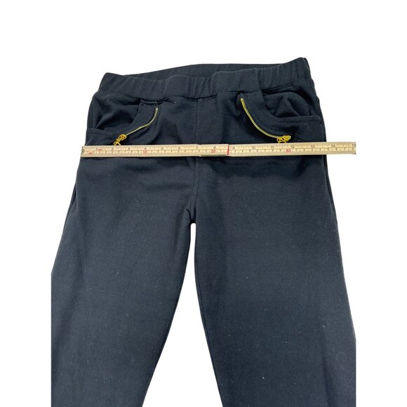 Black Womens Slim Fit Cotton/Polyester Pants With Gold Zipper Accents - Picture 9 of 10